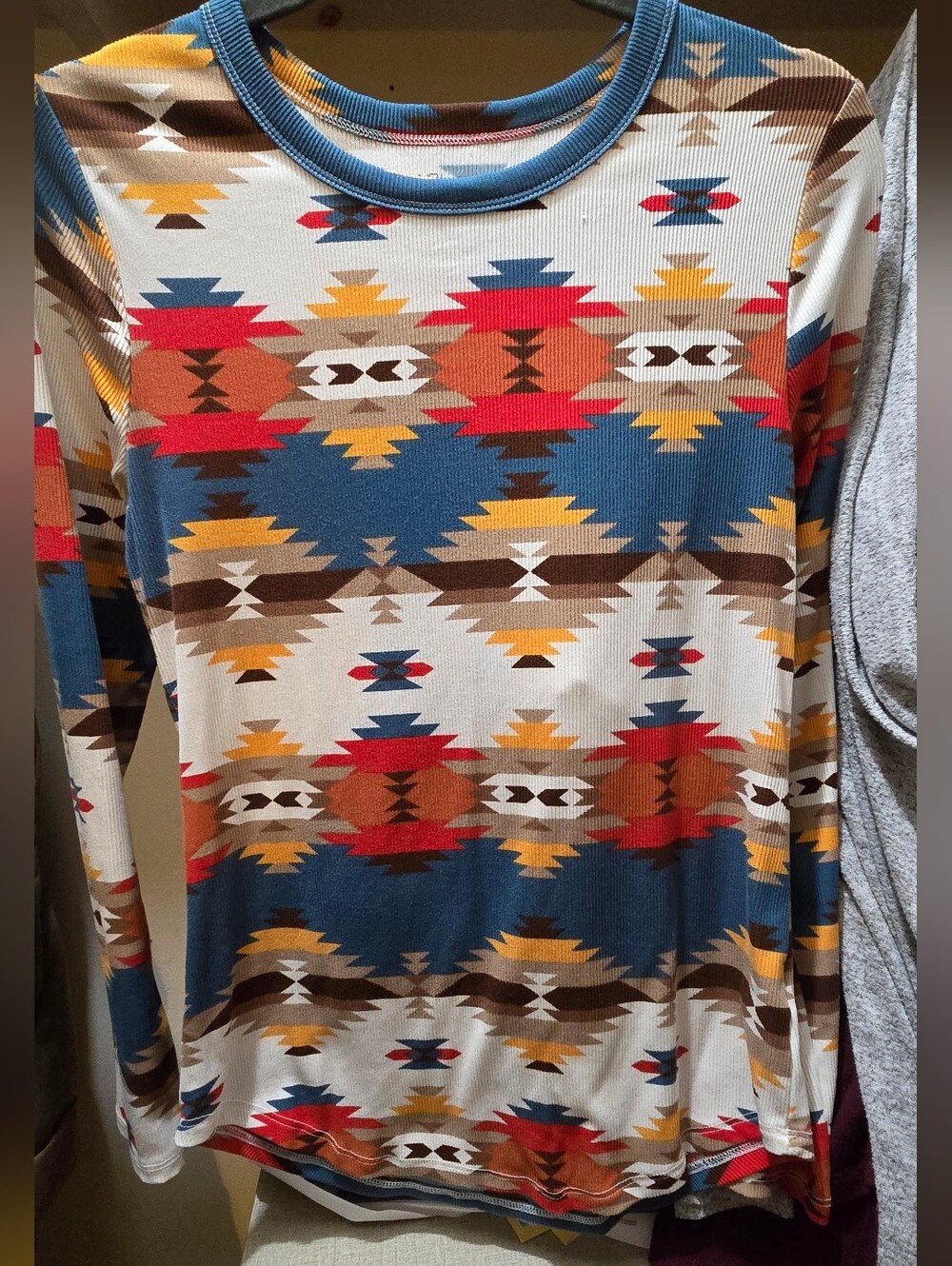 Women's Long Sleeve Aztec Print Top - Multi